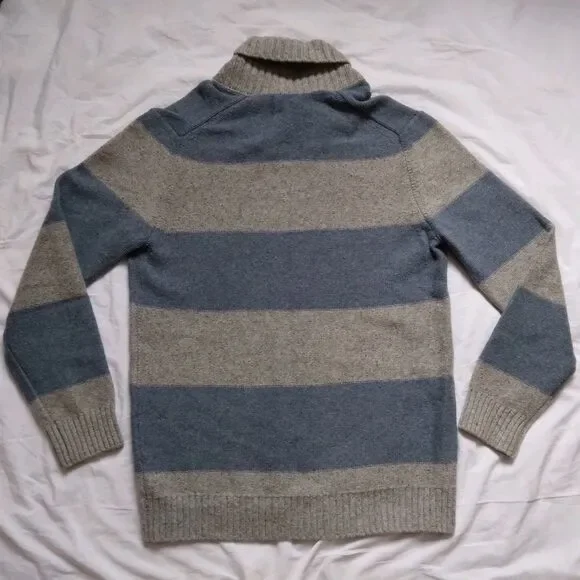 Gap Sweater Striped Lambswool Cowl Neck Gray Blue Preppy Mens Size XL Tall - Picture 8 of 11